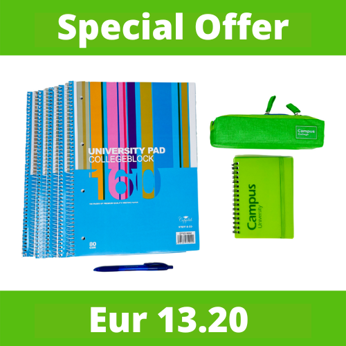 SPECIAL OFFER - 5 Writing Pads, 1 Pencil Case, 1 Small Writing Pad and 1 Gel Pen