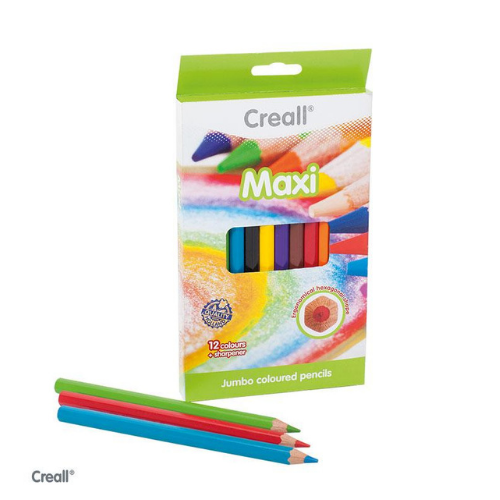 Pencils - Coloured - Jumbo Coloured High Quality Pencils with Sharpener - Set of 12 colours (Creall)