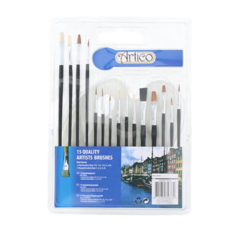 Brushes - Paint Brush Set of 15 (x15 sizes) with Palette