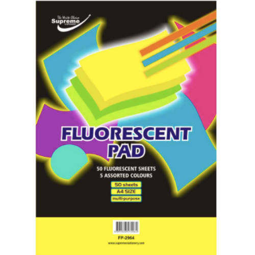 Flourescent Pad A4 - 50 Sheets x 5 Assorted Colours