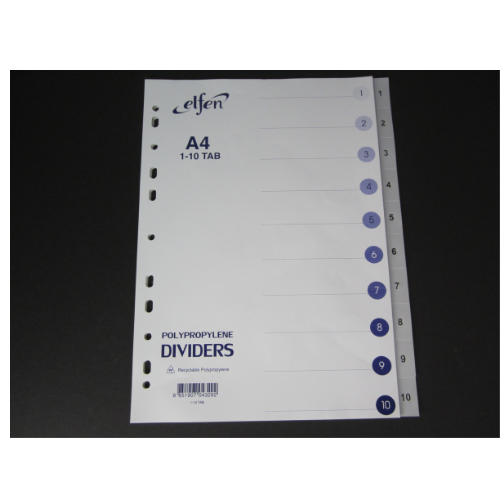 Dividers - Elfen PP Dividers / Separators Numbered 1 to 10