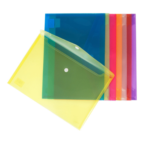 Files - Wallet - A4+ Plastic Wallet Files with Button (Various Colours)