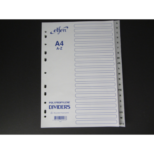 Dividers - Elfen PP Dividers / Separators A to Z Grey