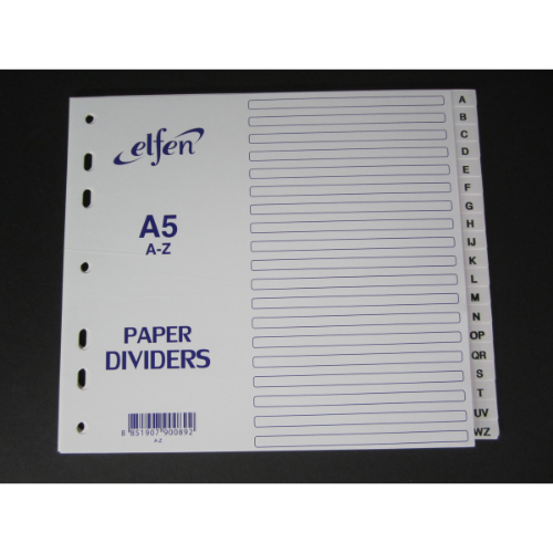 Dividers - Elfen A5 Paper Dividers / Separators with A to Z tabs